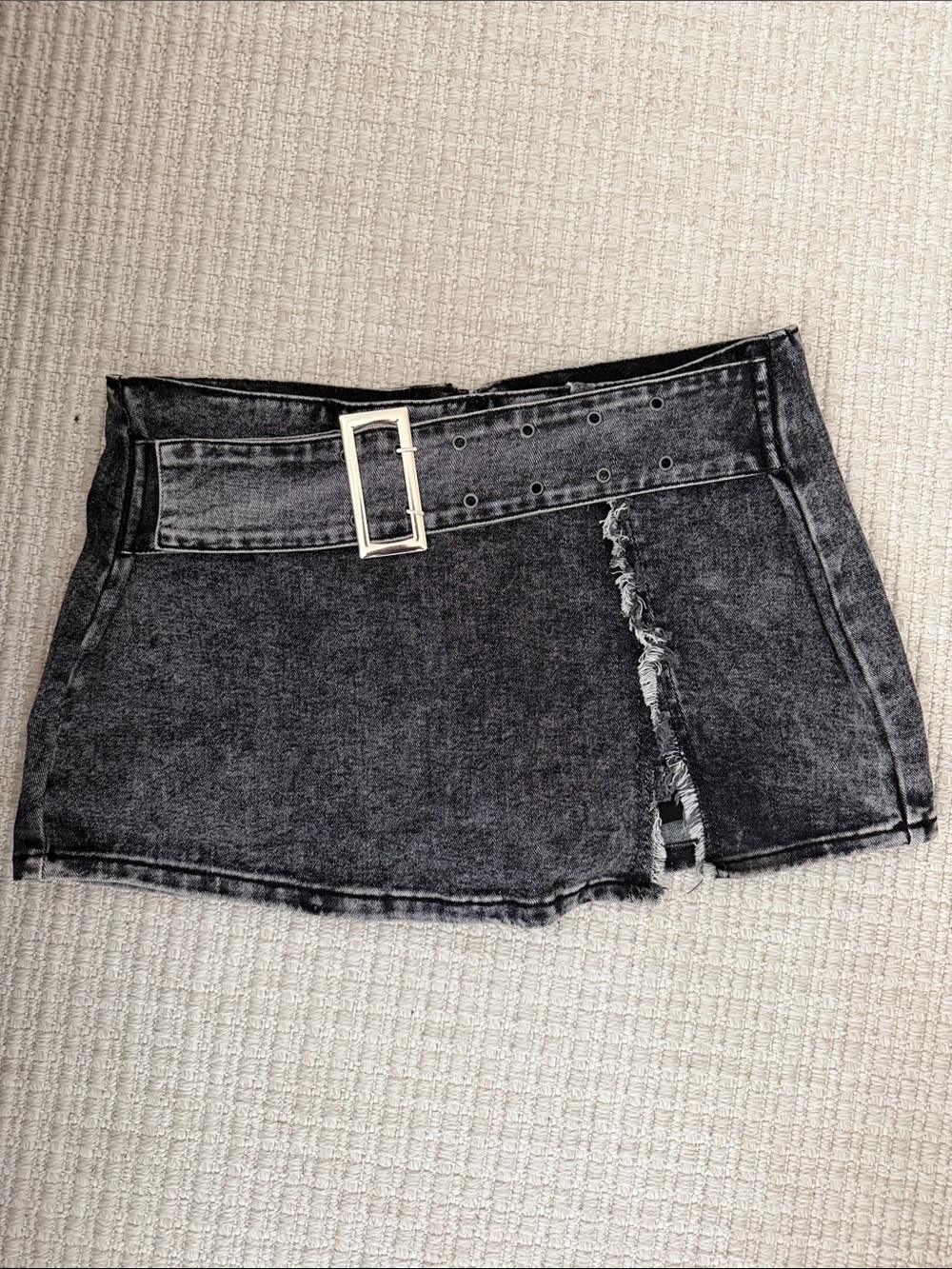 Windsor Black Acid-Wash Denim Mini Skort with Belt